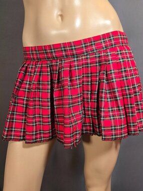 Y2K Tripp NYC Red Plaid Pleated Micro Mini skirt Size M Low Rise Punk Schoolgirl
